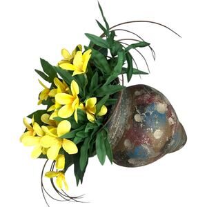 Boho Terracotta Side Vase Laying Planter w Faux Florals Rustic Pottery Decor